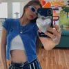 Camiseta feminina karrram coreana de moda irregular tops grunge che chic designer roupas kpop split malha de manga curta tshirt y2k streetwear 230520