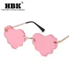 Solglasögon HBK Crystal Heart Shaped Women Luxury Sweet Rimless Sun Glasses Brand Designer Eyeglass Red Feminino