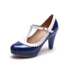 Dress Shoes Vintage T Strap Mary Janes For Women Blue Patent Leather Pumps Female Platform Heels Ladies Footwear Sandalias De Mujer