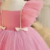 Babymeisje effen stip tule jurk 1-5T kinderen boog ontwerper vliegende mouw rok kinderen lente zomer prinses jurken