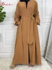 Vêtements ethniques Ramadan Eid Mode Kimono Robe Musulmane Soie Lisse Élégante Couleur Unie Longue Musulmane Abayas Femmes Modeste Robe 230520