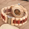 Montres-bracelets chiffres romains affichage en bois hommes montre automatique mécanique bracelet en bois montre-bracelet à remontage automatique luxe mâle horloge 2023