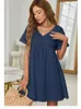 Feestjurken Zomer vrouwen Sundress Fashion V Nek Marineblauw Wit Loose Casual Mini Dress A-Line Vestidos Katoen Strand met korte mouwen