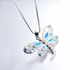Anhänger Halsketten Nette Tier Libelle Blau Opal Stein Halskette Vintage Mode Silber Farbe Kette Für Frauen Hochzeit Schmuck