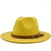 Beanies 2023 Women Men ull fedora hatt med läderband gentleman elegant lady vinter höst breda brim jazz panama sombrero cap1 scot22