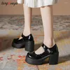 Dress Shoes Fashion Beige Platform Pumps For Women Super High Heels Buckle Strap Mary Jane Woman Goth Thick Heeled Party Ladies