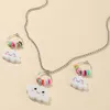 Necklace Earrings Set NINGW Cute Children's Resin Cloud Pendant DIY Clay Cartoon Smile Chain For Girls Jewelry