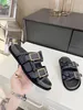 Multi color BOM FLAT MULE slippers Women's summer shoe cover leather slippers with double straps SANDAL Flip Flops classic brown black retro buckle slippers 35-42