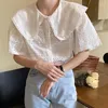 Women's Blouses Hollow Out Crochet White Lace Shirts For Women Summer Blusa Feminina Wild Loose Short Sleeve Doll Shirt Korean Tops