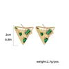 Orecchini a bottone Colore dorato Triangolo in metallo Fascino geometrico Orecchini a bottone in cristallo verde Regalo di gioielli creativi di moda femminile