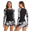 Women's Swimwear Women Two Piece Rash Guard Long Sleeve Bathing Suit UV Block Swimsuits Swim Surf Shirt With Boy Shorts Bottom Rashguards