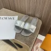 Shake Flat Mules Silver Metallic Lambskin Slipper Women Diamond Logo Leather Outrole Accessory Lady Fashion Big Size Sandaler 35-42