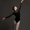Stage Wear Patchwork in pizzo manica lunga femminile balletto danza Body donna top latino abito da ballo da sala NY19 B49