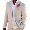 Men's Suits Beige Linen Men's For Summer Beach Wedding 2 Piece American Style Jacket With Pants Bespoke Groom Tuxedos Male Fashion