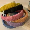 Mode pannband för kvinnor avslappnad handgjorda turban fast färg veckad hårband sommar färsk färg femme hårtillbehör