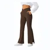 Women's Leggings SALSPOR V Waist Fitness Flared Legging Solid Cross Waist Pocket Slit Butt Lift Slim Trousers Women's Long Legs 230520