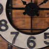 Horloges murales 22 pouces en fer forgé bois Design 3d horloge numérique anneau creux rétro américain grande taille métal