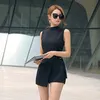 Kvinnors jumpsuits rompers elegant bälte smala playsuits kvinnor kort jumpsuit stativ krage ärmlös oregelbunden varv sexig romper overaller br