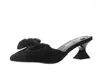 スリッパブランドデザイナーデザイン女性弓の表面ノンスリップブライトハイヒールファッション浅い口のパーティー特別な靴ストレッチファブリック