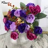 Ghirlande di fiori decorativi Meldel Seta brillante Rose finte Fiore di nozze 21 Testa artificiale per decorazioni per feste domestiche Faux Flores Rose fai da te