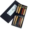 Chopsticks 200Set Fashion Chinese Worday Tortabile Anti-Scid Hushållsset Holder Cutlery Present Box SN3852