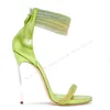 Сандалии Abesire Green Metal Heel Crystal Back Back Lockper High Open Toe Shoes для женщин на каблуках zapatillas mujer