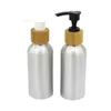 保管ボトルアルミニウムボトル補充可能4オンス120ml化粧品包装竹の木材PPスプレーローションポンプ空のブリキ金属シャンプー20pcs
