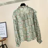 Women's Blouses Floral Pattern Shirt Women 2023 Zomer dunne dames Top Ruches Stand Collar Lange Mouw Button Up Tops Mujer