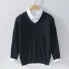 Men's Sweaters Spring Autumn High-quality Cotton Men Pullovers Fit Knitting V-Neck Blaine Plus Size 8508