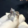 Bandringar Elegant Marquise Cut 3CT Lab Diamond Ring White Gold Filled Bijou Engagement Wedding Band Rings for Women Bridal Party Jewelry J230522