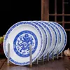 Assiettes 8 pouces chinois Vintage bleu et blanc porcelaine Dragon motif dîner Jingdezhen assiette en céramique rond gâteau Steak plat