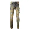 Jeans amirlies am amis imiri amiiri AM Designer Clothing es Jeans Denim Pants es Encre Mouchetée Daged amari Mens Dirty Yellow amirl Lavé à l'eau Vieux Trou Porté Haut S UB38