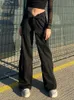 Dwuczęściowe spodnie Marynki Black Rise Black Dżinsy workowate Pocket Patchwork Prosta ładunek Harajuku Streetwear Denim Modna Moda S 230522