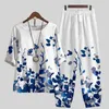 Kvinnor S Two Piece Pants Summer Set S Outfits O Neck Flower Print Loose Short Sleeve Shirt High midje kostym 2023 230522