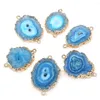 Pendant Necklaces Blue Natural Irregular Round Agate Pattern Connector Charms For Jewelry Making DIY Necklace Accessories Gift