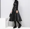 Nouvelles femmes en cuir artificiel en cuir souple français élégant Pu Moto vélo robe noire
