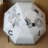 Fashion Brand CC Folding Umbrella Letters Camellias Print Unique Automatic UV Protection