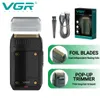 Electric Shaver VGR rasoir professionnel pour hommes rasoir électrique Mini tondeuse à barbe Machine à raser lame en aluminium tondeuse Pop-up USB Rechargeable V-353