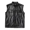 Men s Vests Motorcycle Biker Leather Vest Men Genuine Cow Sleeveless Jackets 100 REAL Cowhide Stand Collar Waistcoat Outwear 230522