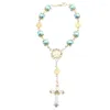 Charm Armband 1pc Religiösa Cross Armband Glass Rosary Jewelry Decor gåva
