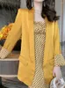 Trajes de mujer primavera mujer traje chaqueta 2023 OL Casual profesional estilo coreano amarillo suelto bolsillo Houndstooth Blazer Mujer Oficina
