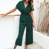 Kvinnors jumpsuits Rompers Women's Jumpsuit Summer Casual Print V-Neck Pocket Work Suit Short Sleeped Wide Ben Löst passande Jumpsuit P230522