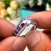 Bandringar Vintage Solid 925 Sterling Silver Bule Gemstone Rings for Women High Quality Anniversary Wedding Party Rings Rings for Women J230522