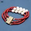 Collier Boucles D'oreilles Ensemble GuaiGuai Bijoux Corail Rouge Naturel Culture Blanc Perle Lariat Long Chandail Chaîne Bracelet Ensembles Pour Femmes