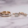 Pierścienie zespołowe 14K Rose Gold Princess Real Diamond Pierścień dla kobiet Anillos Mujer Bizuteria Crebres Femme Diamentowe zestaw biżuterii Rose Gold Pierścienie J230522