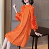 Vestidos informales YUDX Miyake plisados para mujer, verano 2023, de talla grande, volantes, manga larga, estilo Vintage, moda elegante para principios de otoño