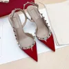 Sandals Designer dress shoes High Heel Shoes Women Brand s Summer Sandals 2023 Pointed Toe Pumps Genuine Leather 6cm 8cm 10cm Fashion Studded Strappy Shoes With box J2