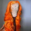 Orange Colored Long Body Wavy Synthetic Lace Front Middle Part For Black Women High Temperature Fiber Frontal