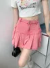 Skirts High Waist Mini Female Casual Pocket Denim Pleated Skirt Women Strrtwear Summer Pink Cargo Jeans 2023