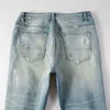 Designer Clothing Amires Jeans Denim Pants Amies 6530 Fashion Brand Knife Cuts Holes Destroys Small Feet Splash Ink Paint Wash Blue Distressed Mens Jeans Distressed